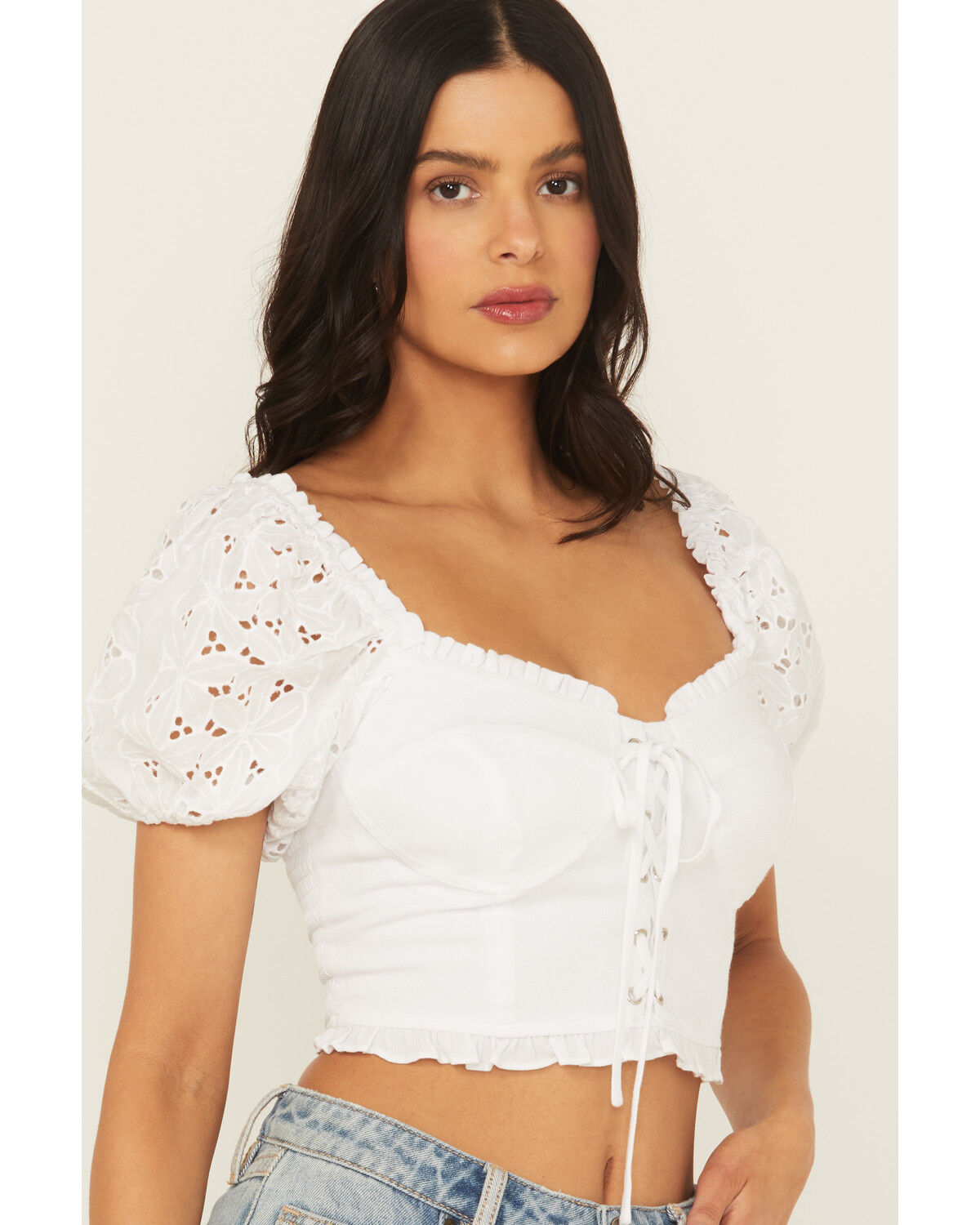 Miss Me Women's Eyelet Sleeve Bustier Top