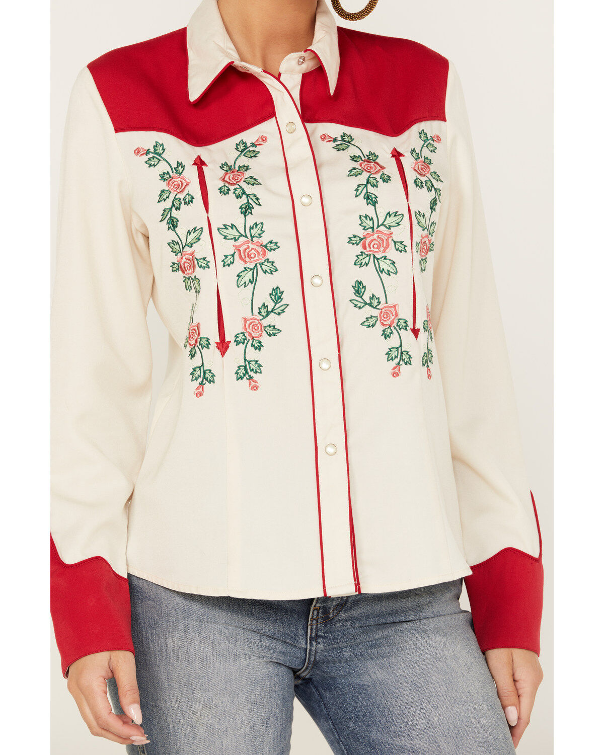 Scully Women's Floral Embroidered Long Sleeve Western Pearl Snap Shirt