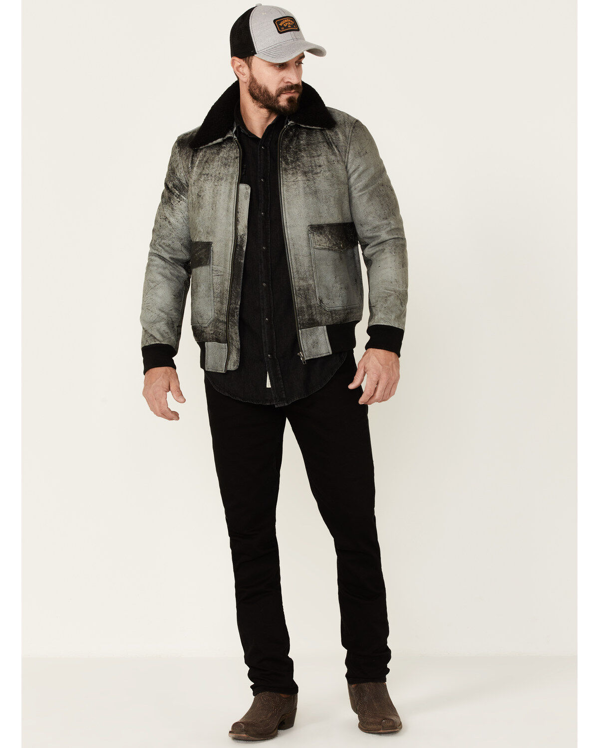 Understated Leather Men's Spirit Distressed Cowhide Zip-Front Leather Bomber Jacket