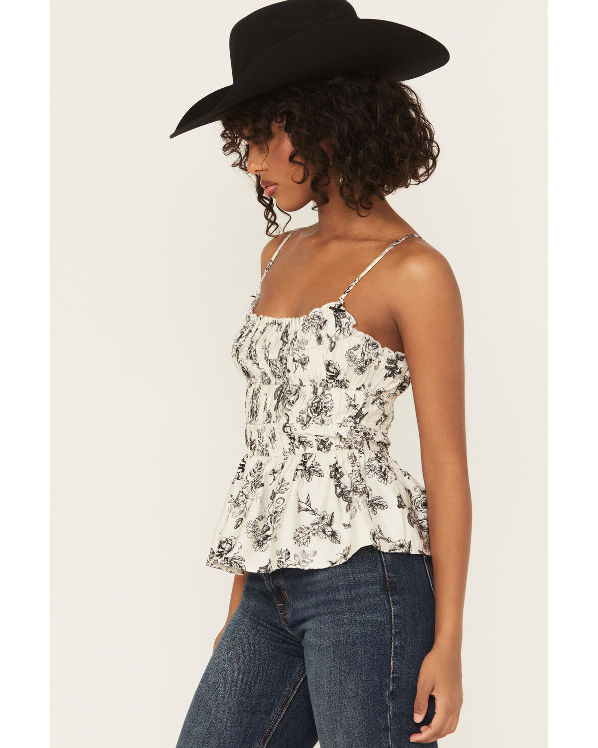 Wild Moss Women's Floral Print Smocked Tank