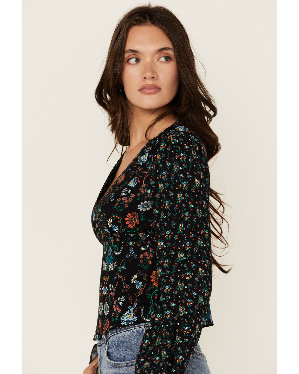 Rock & Roll Denim Women's Floral Print Long Sleeve Shirt
