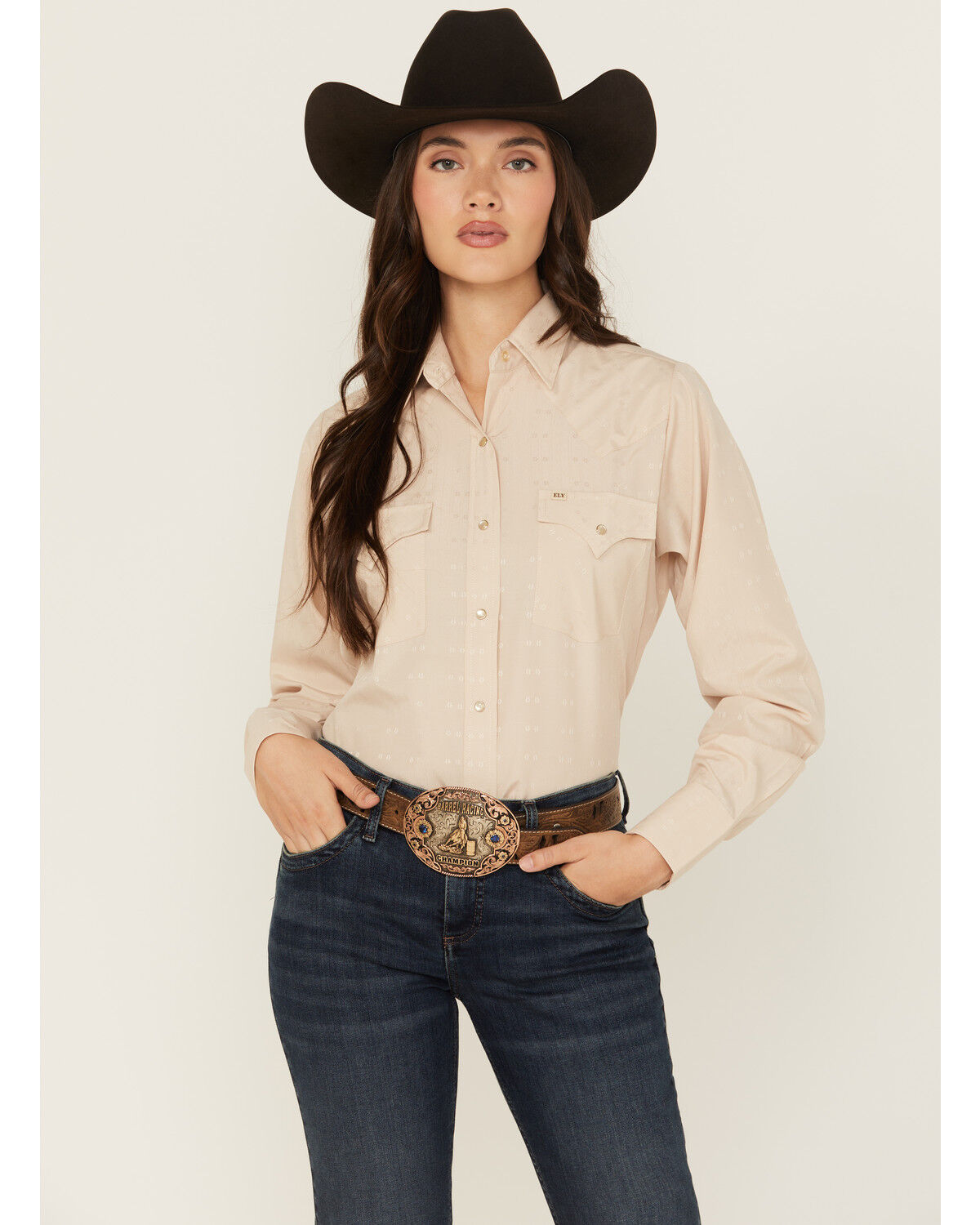 Cowboygirl by Jenna Paulette Women's Solid Long Sleeve Pearl Snap Western Shirt