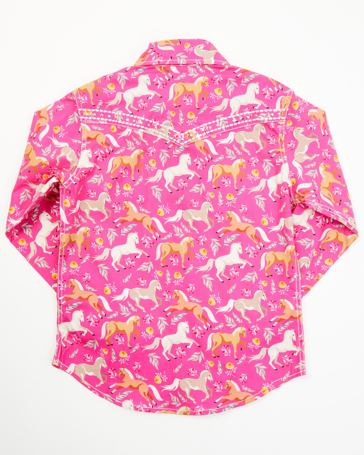 Cowgirl Hardware Toddler Girls' Horse and Flower Print Long Sleeve Snap Stretch Western Shirt