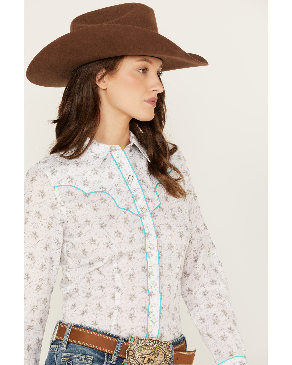 Rock & Roll Denim Women's Floral Long Sleeve Pearl Snap Western Shirt
