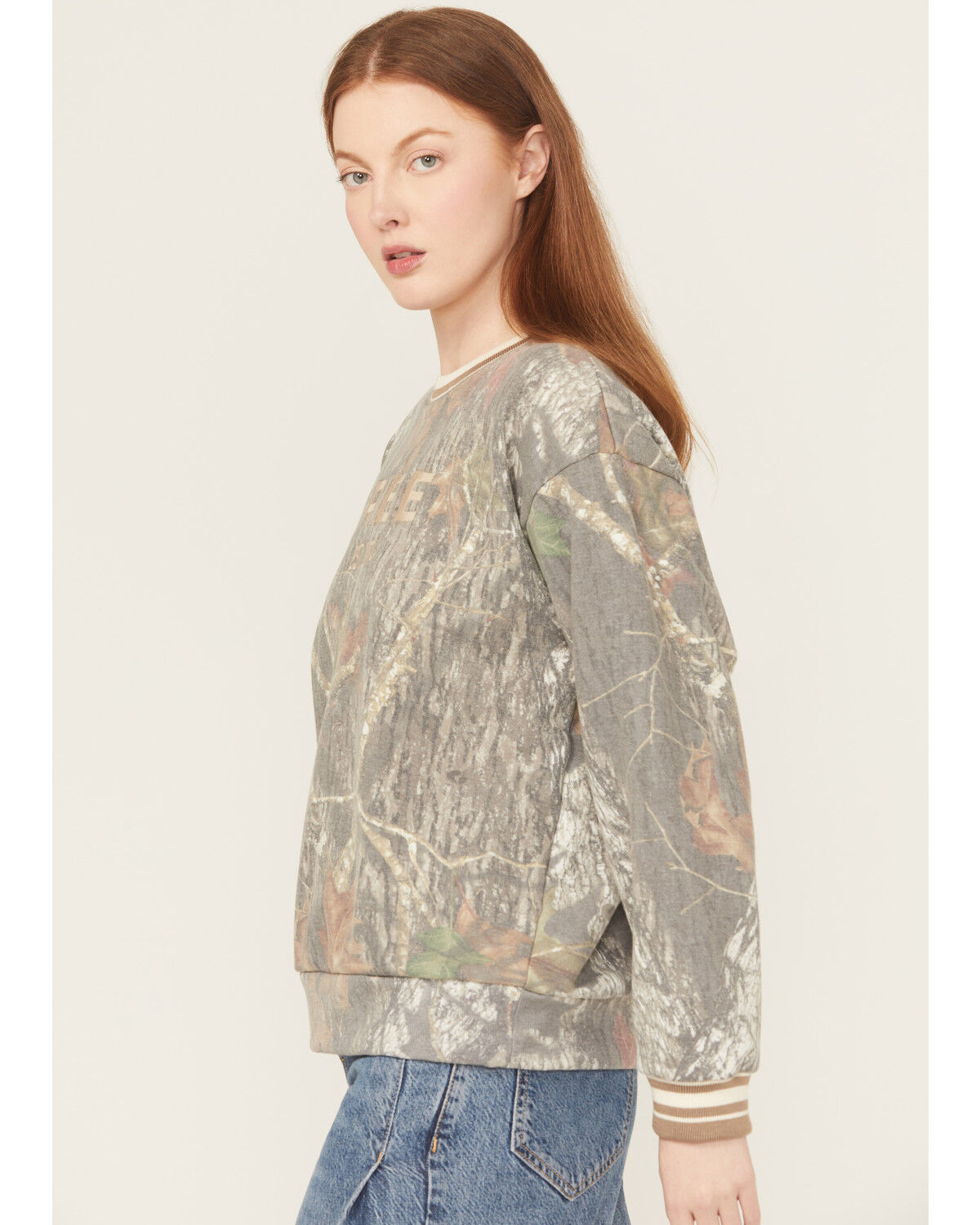 Tribe Kelley Women's Camo Print Varsity Crewneck