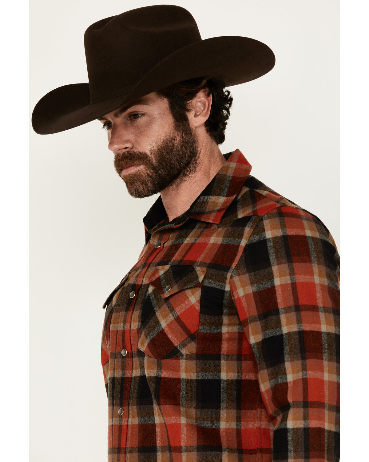 Pendleton Men's Canyon Plaid Print Long Sleeve Pearl Snap Western Shirt