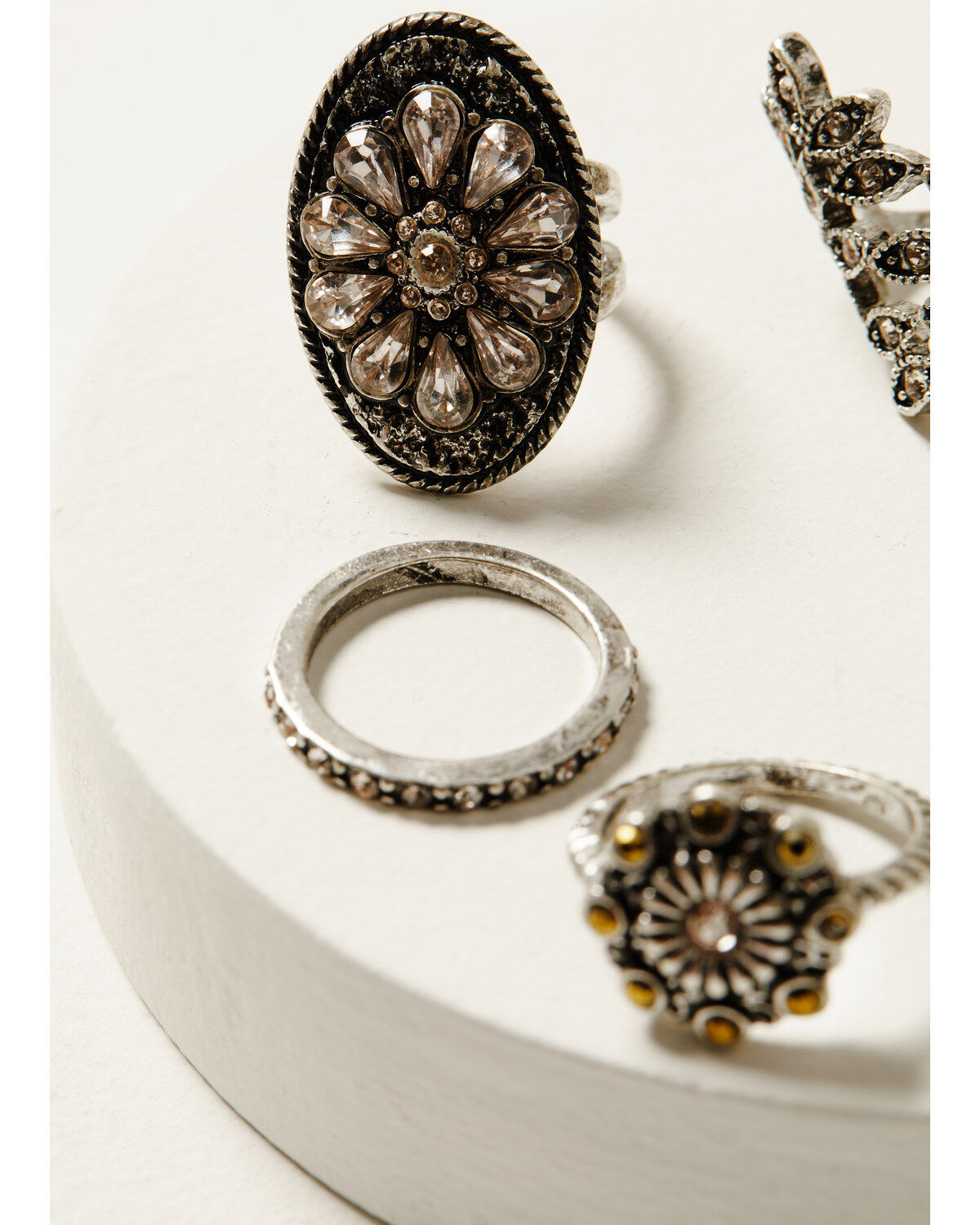 Shyanne Women's Champagne Chateau 5-Piece Silver Ring Set