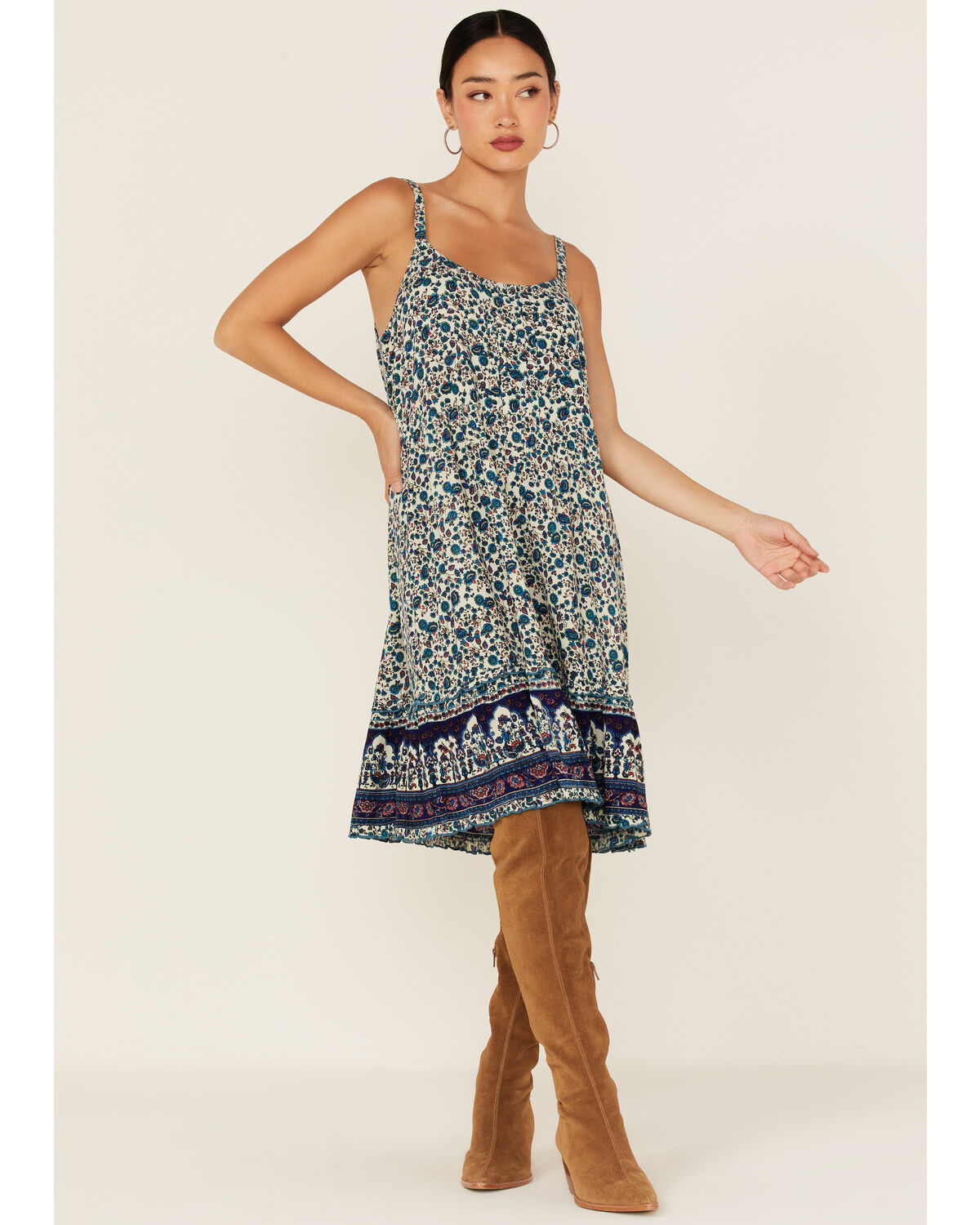 Bila Women's Floral Border Print Sleeveless Mini Sundress