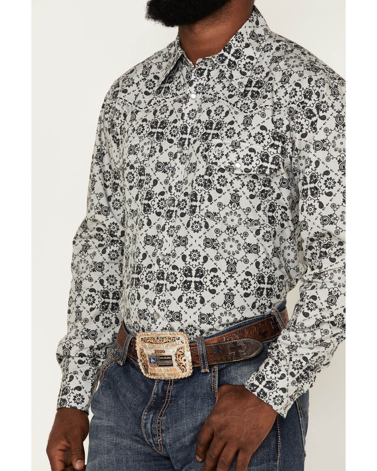 Cowboy Hardware Men's Bandana Print Long Sleeve Pearl Snap Shirt