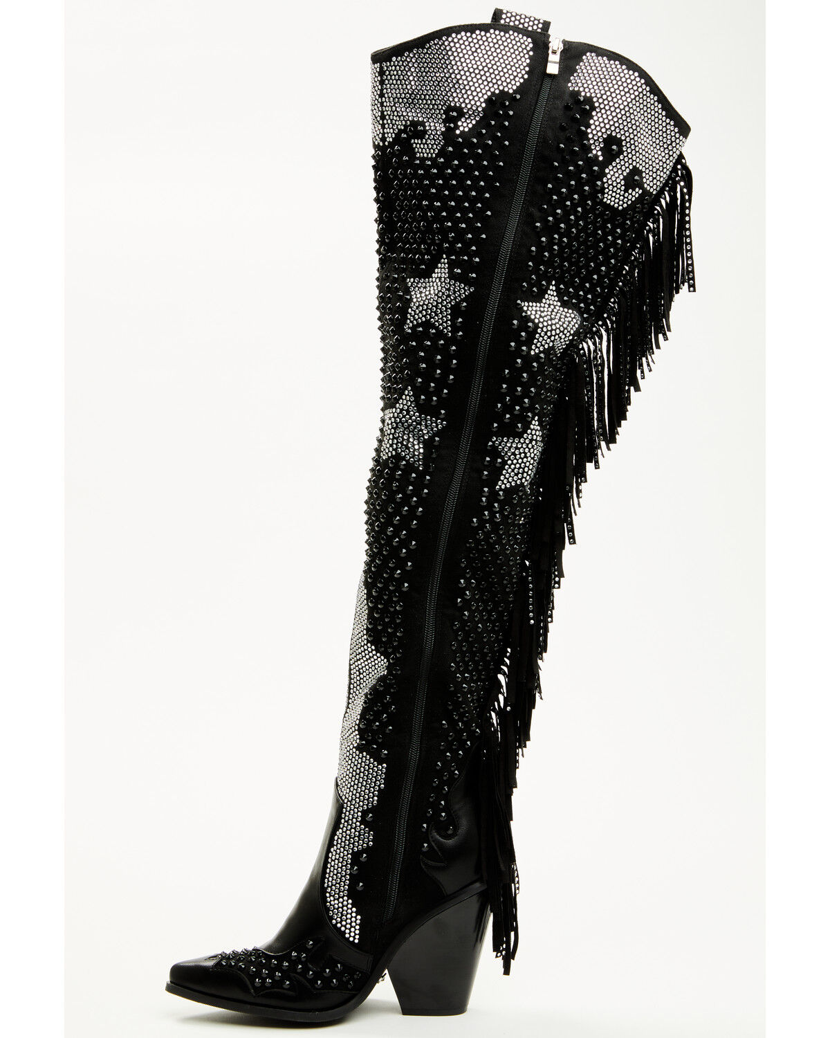 Azalea Wang Women's Nella Over The Knee Embellished Fringe Tall Fashion Boots - Snip Toe