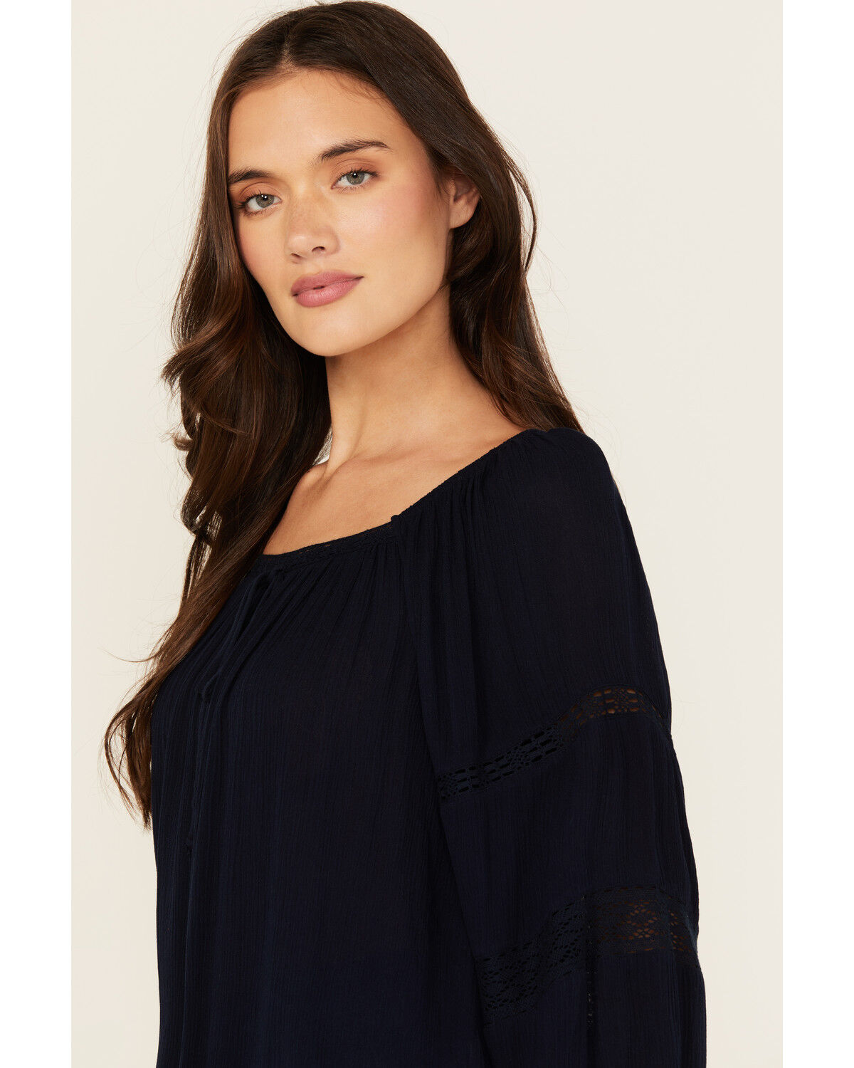 Jolt Women's Lace Trim Long Sleeve Peasant Top