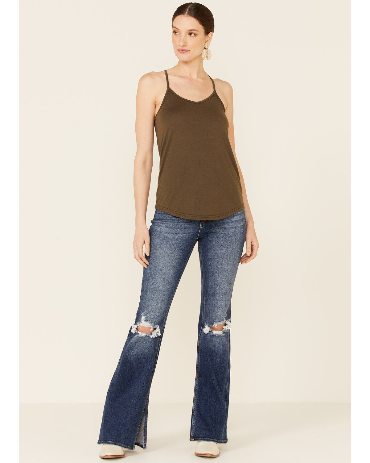 Angie Women's Solid Green Halter Tank Top