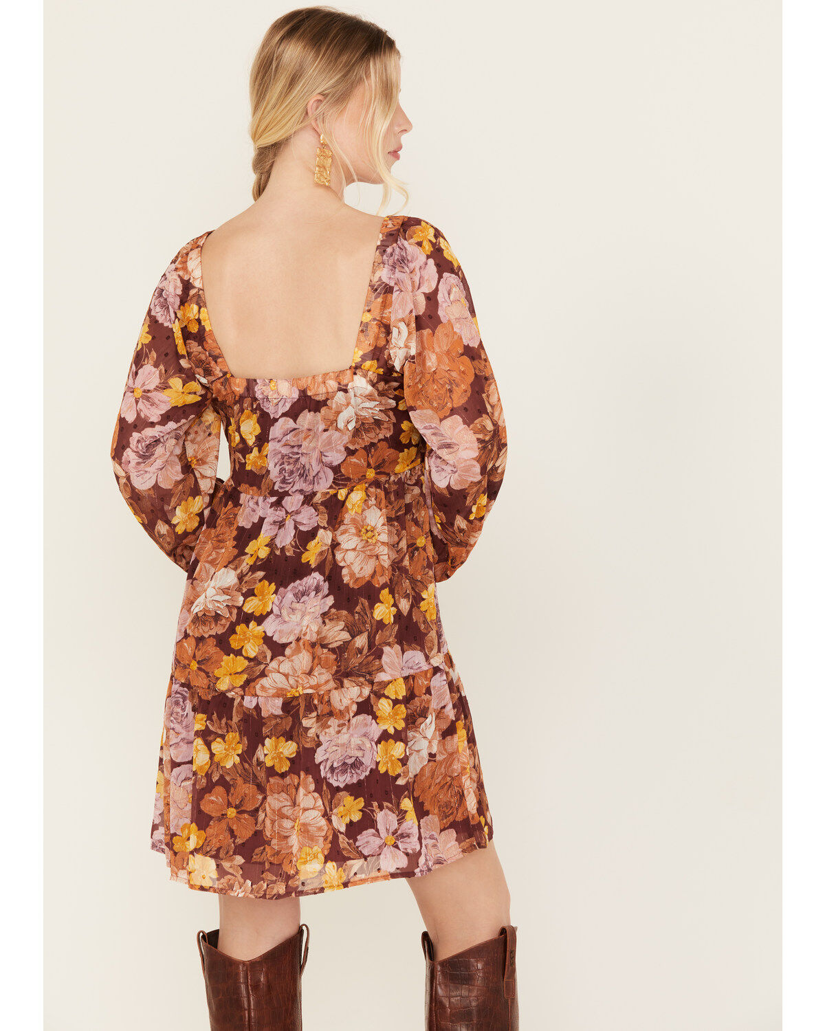En Creme Women's Floral Print Long Sleeve Mini Dress