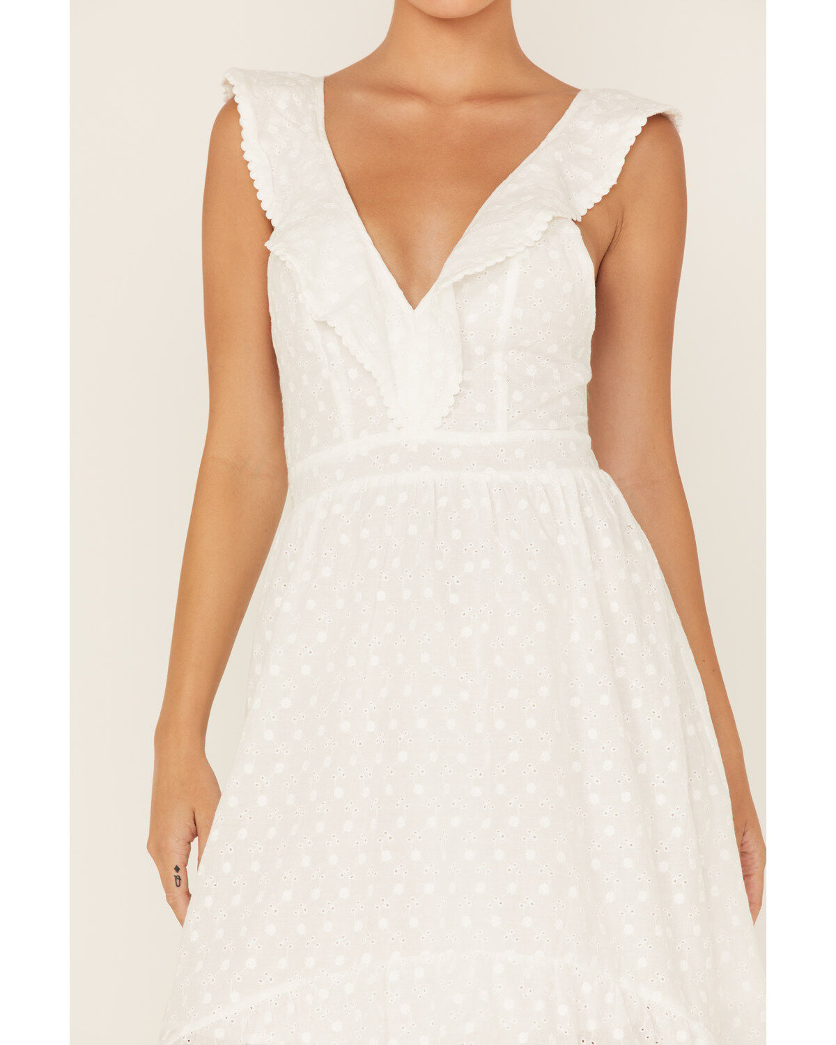 Molly Bracken Women's Ruffle Trim Cross Back High-Low Dress