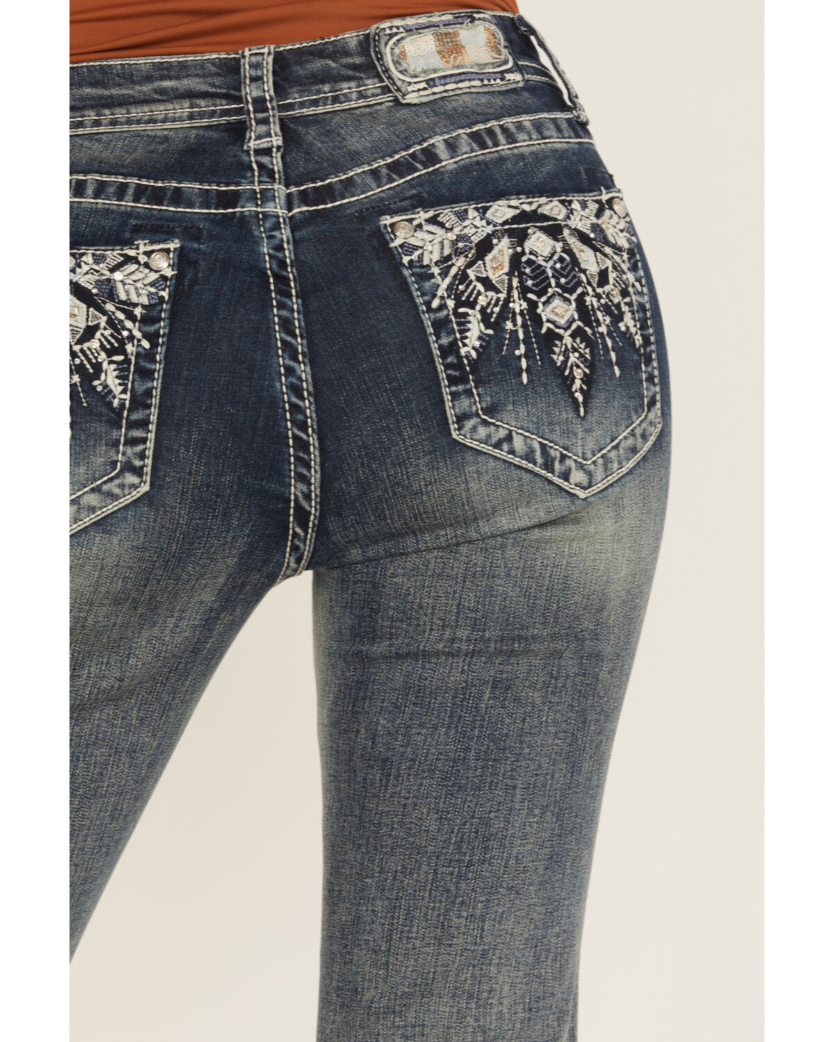 Grace in LA Women's Medium Wash Floral Embroidered Mid Rise Bootcut Stretch Denim Jeans