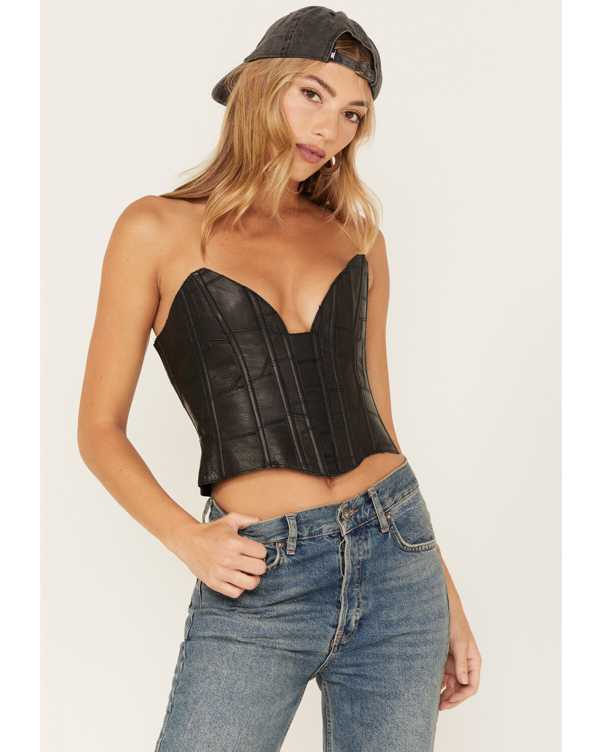Understated Leather Women's Vixen Boned Leather Patched Corset