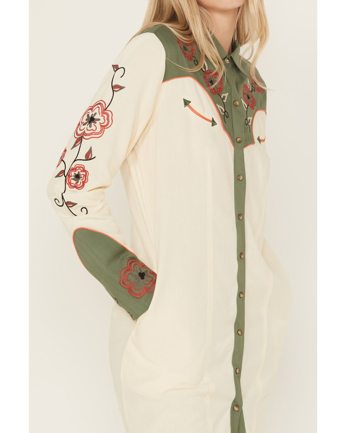 Panhandle Women's Retro Snap Embroidered Mini Shirt Dress