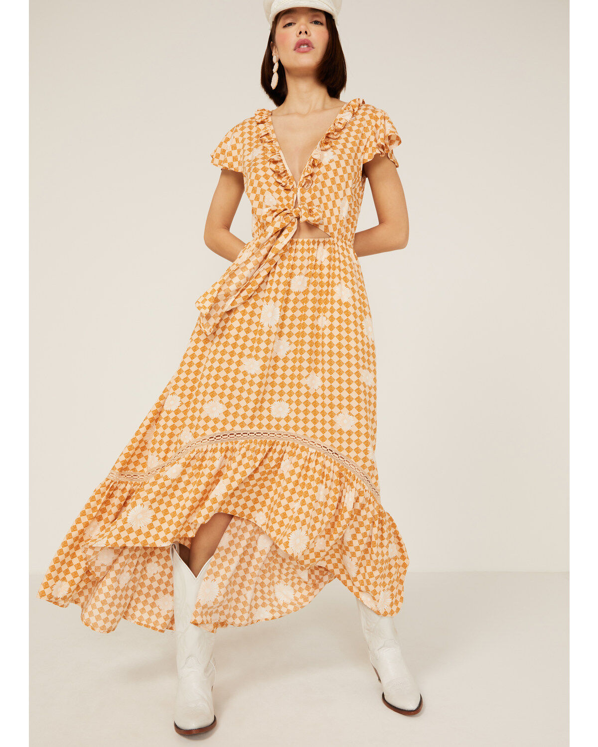 Beyond The Radar Women's Floral Gingham Picnic Midi Dress