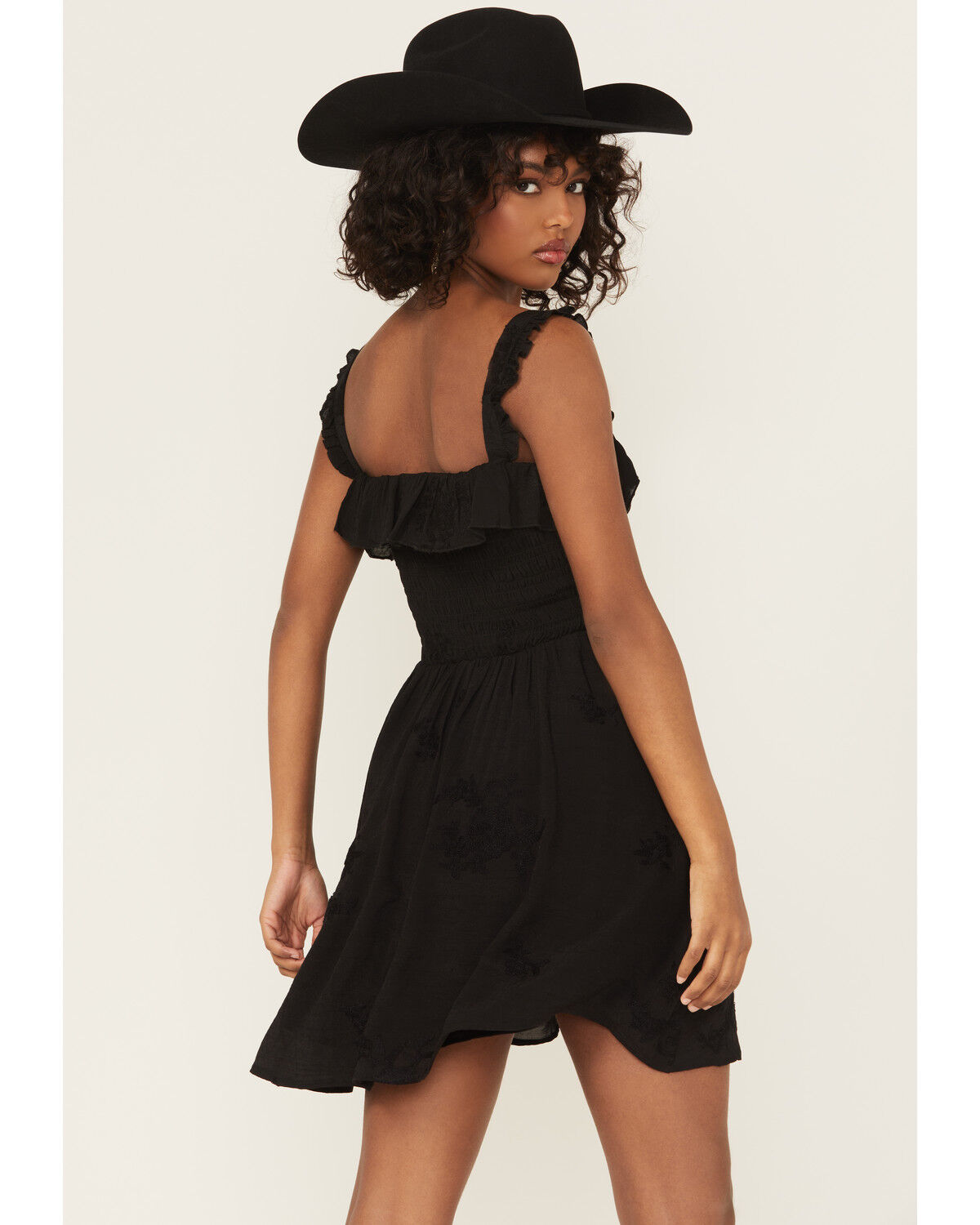 Wild Moss Women's Smocked Front Embroidered Mini Dress