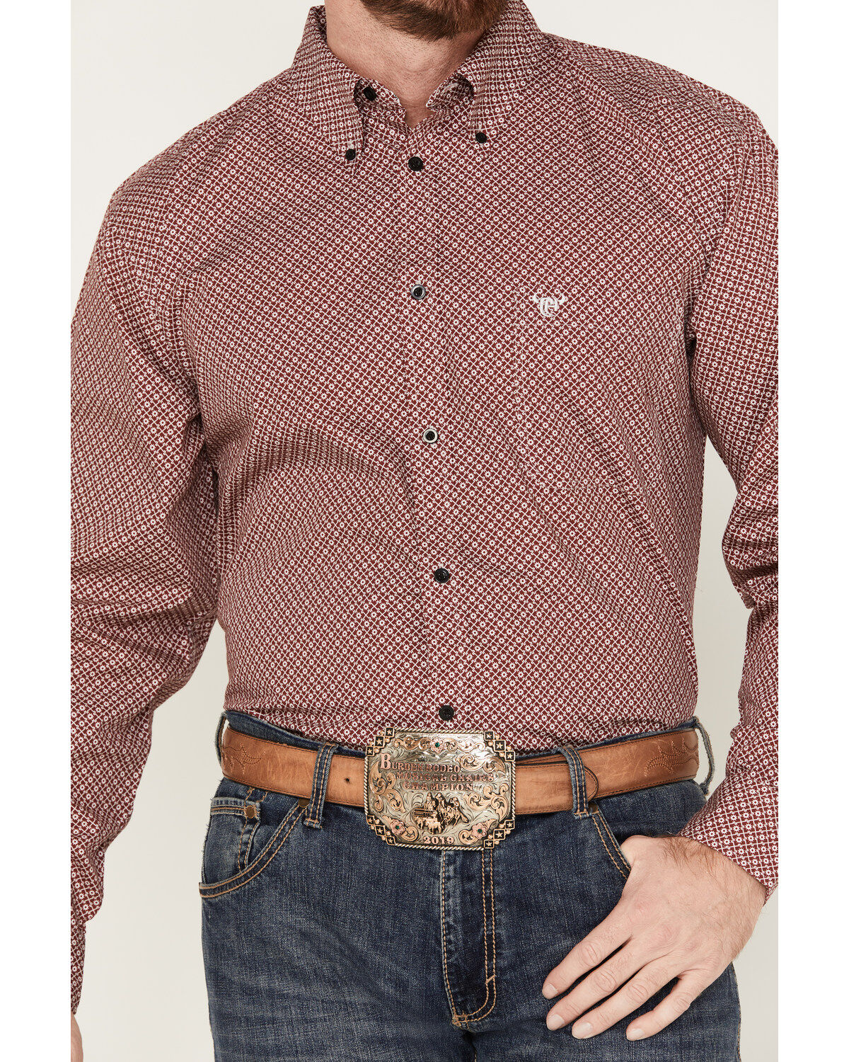 Cowboy Hardware Men's Puzzle Star Geo Print Long Sleeve Button-Down Western Shirt