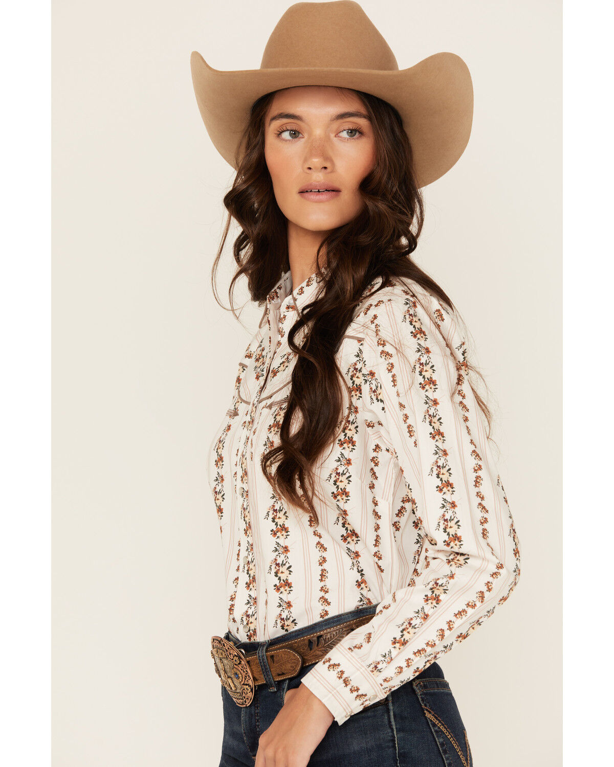 Ely Walker Women's Floral Wallpaper Print Long Sleeve Snap Stretch Western Shirt