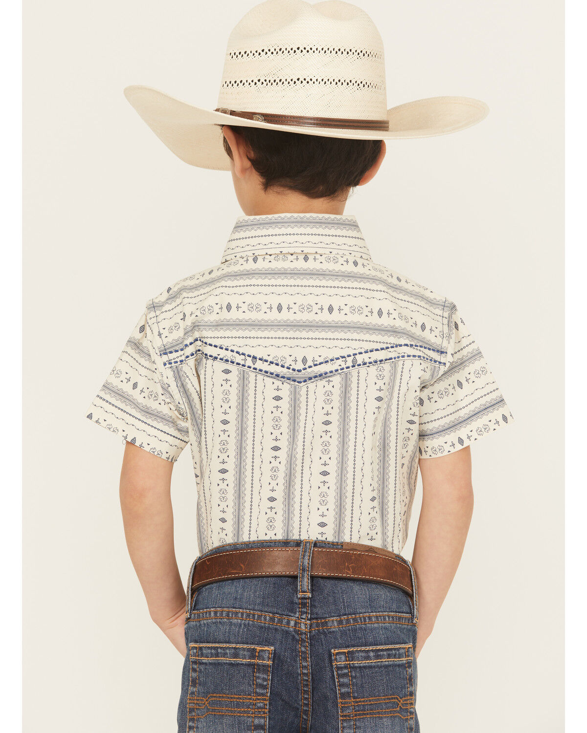 Cowboy Hardware Boys' Stripe Southwestern Print Short Sleeve Snap Stretch Western Shirt
