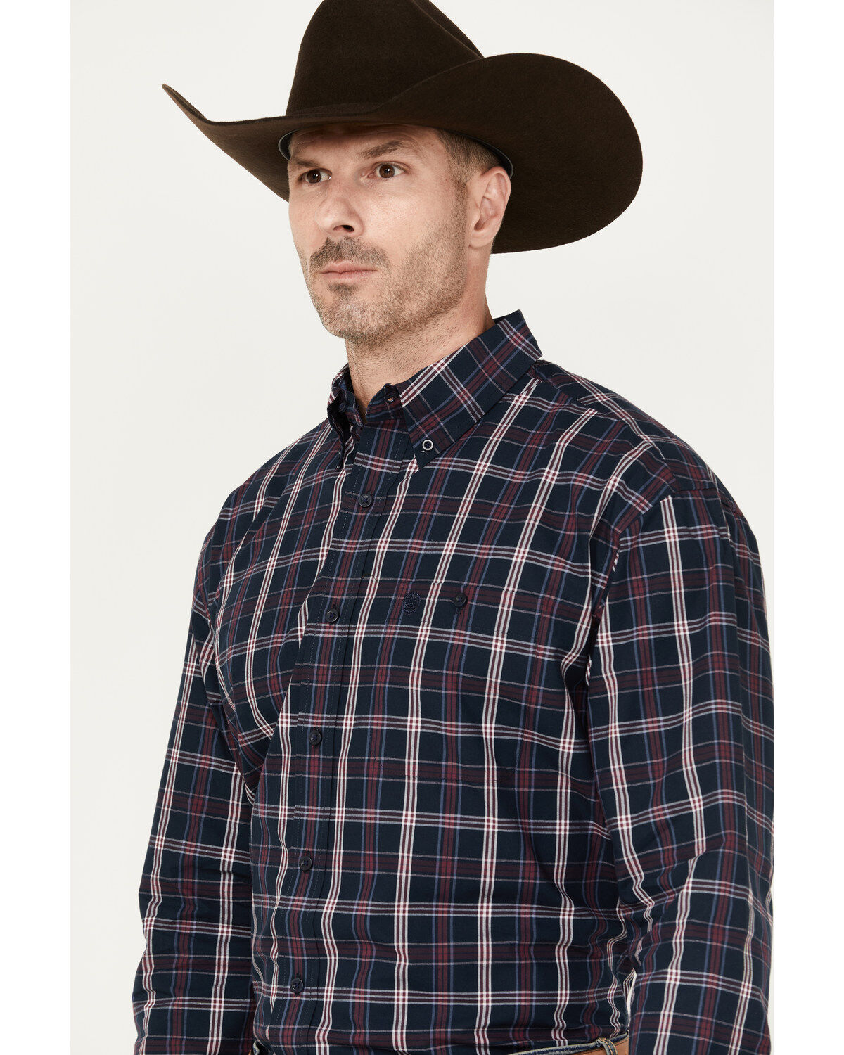 George Strait by Wrangler Men's Plaid Print Long Sleeve Button-Down Western Shirt