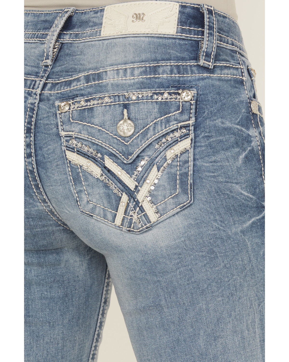 Miss Me Women's Medium Wash Mid Rise Bootcut Stretch Denim Jeans