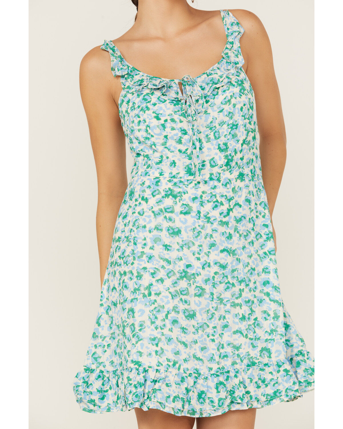 Molly Bracken Women's Floral Print Ruffle Trim Sleeveless Mini Dress