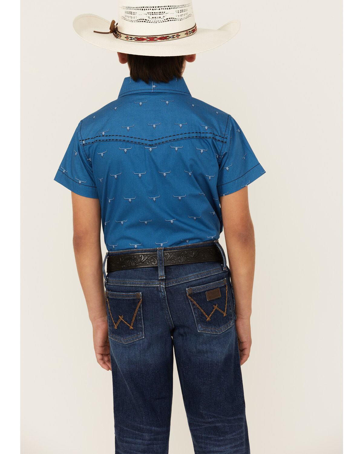 Cowboy Hardware Boys' Steerhead Print Short Sleeve Snap Western Shirt