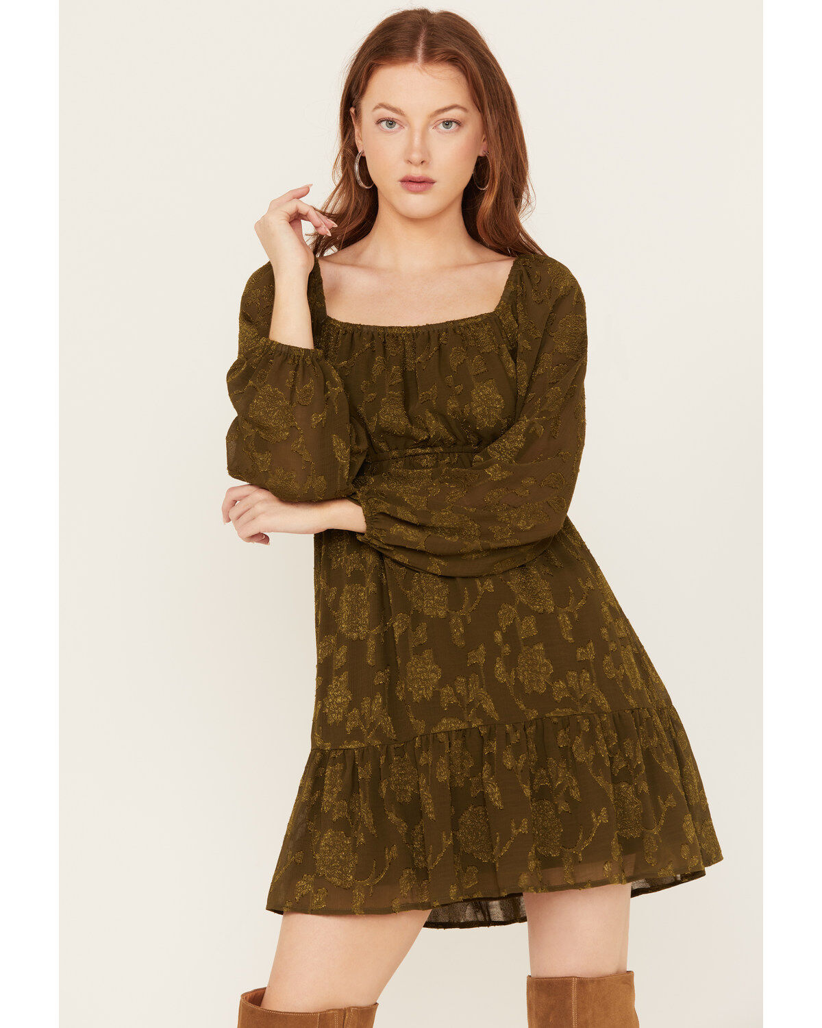 Jolt Women's Jacquard Long Sleeve Mini Dress