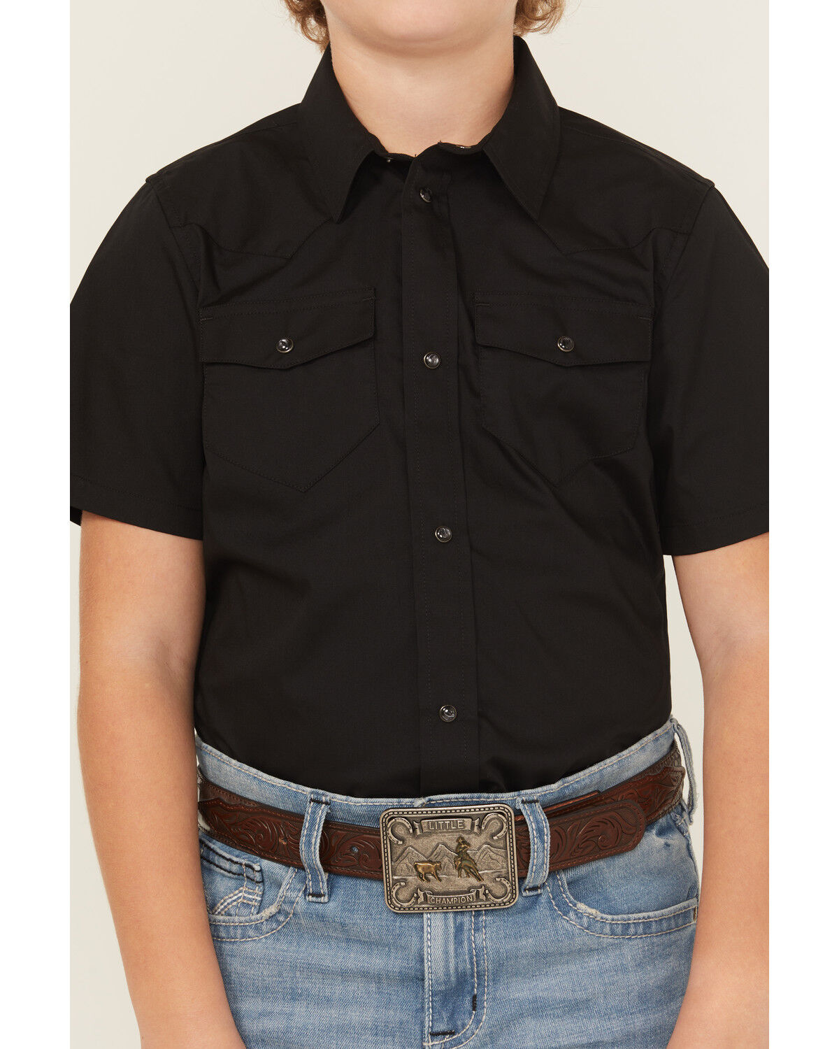 Gibson Trading Co Boys' Solid Short Sleeve Snap Stretch Western Shirt