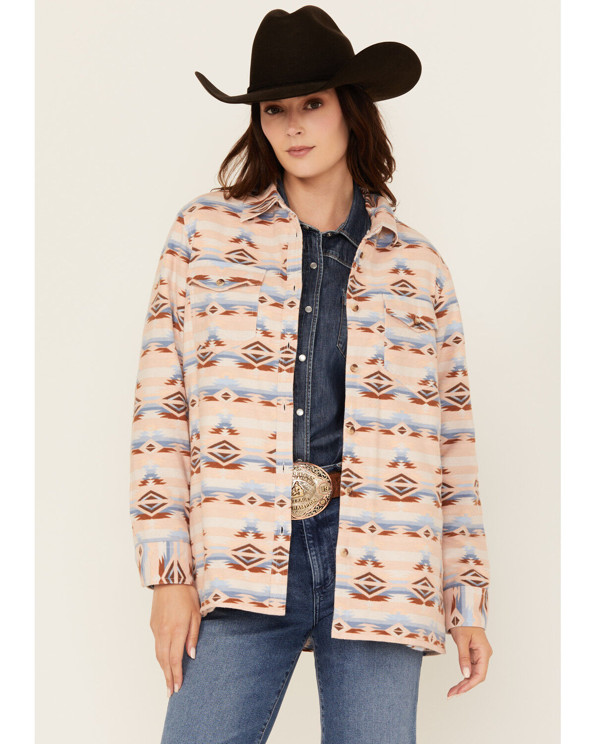 Ely Walker Women's Southwestern Print Sherpa Lined Shacket