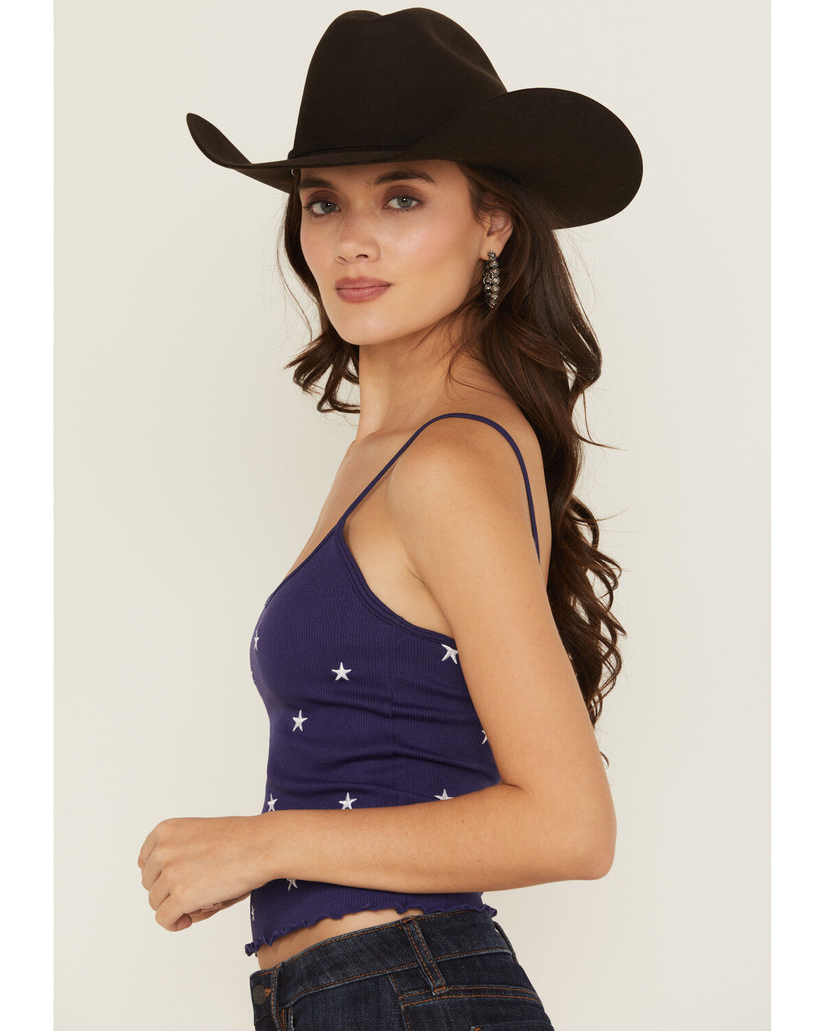 Fornia Women's Star Embroidered Sleeveless Cropped Tank Top