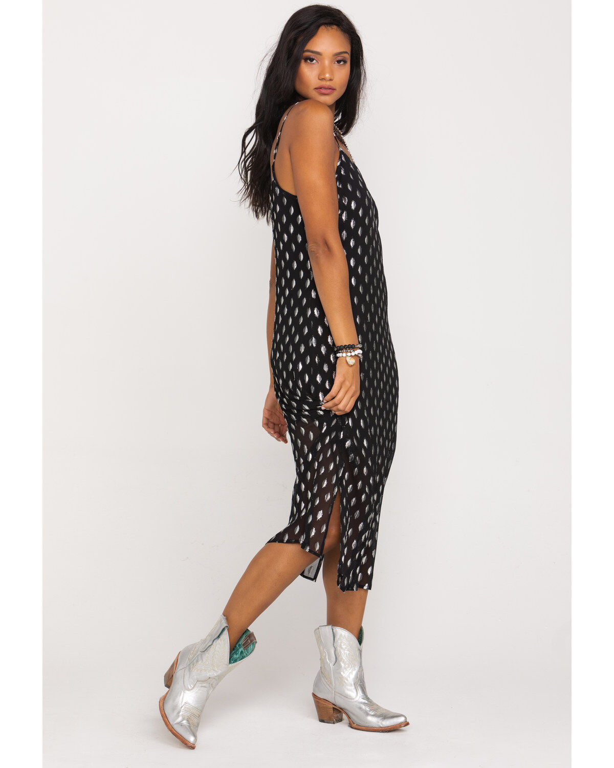 Band of the Free Women's Black Dot Slip Midi Dress