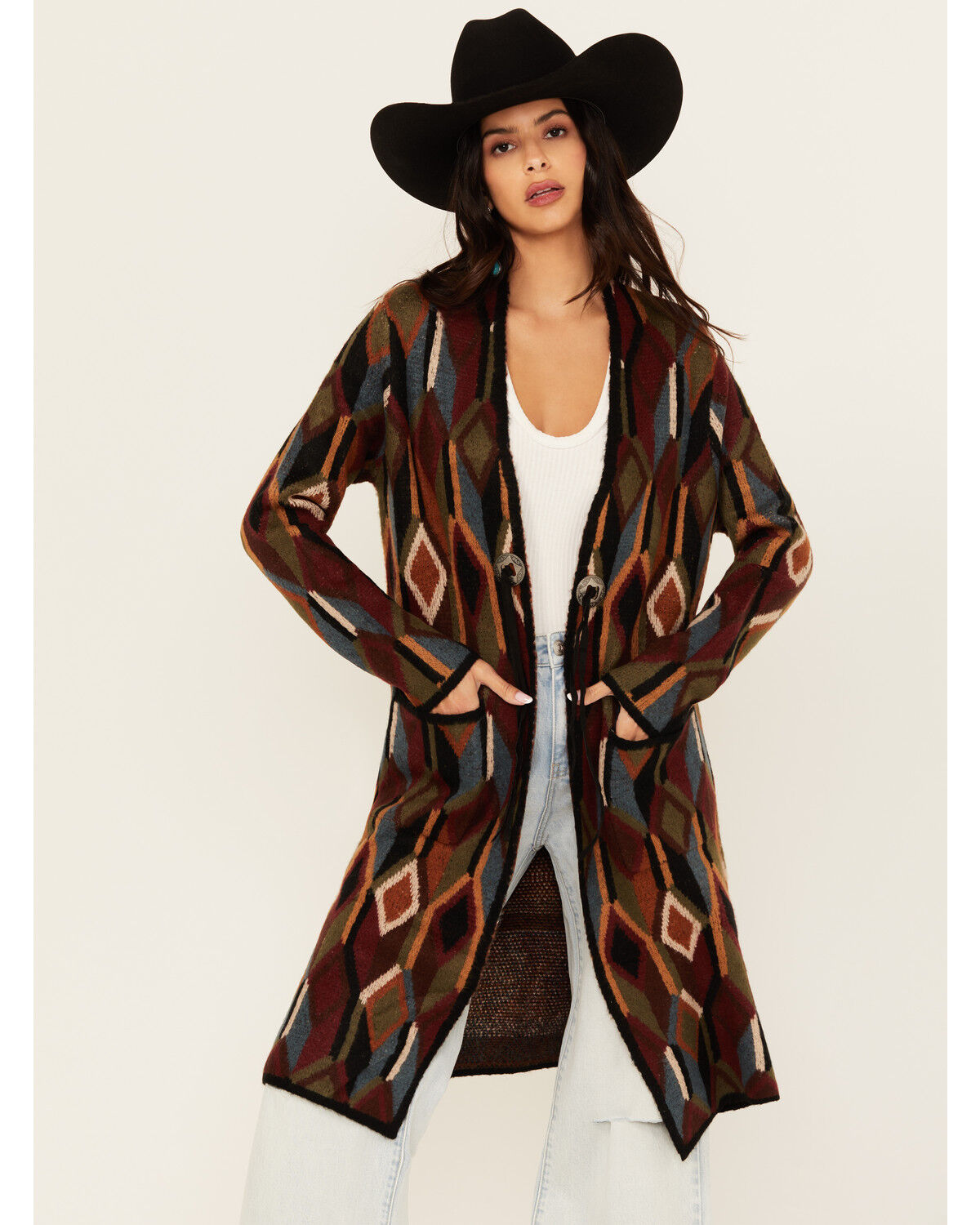 Cotton & Rye Women's Mosaic Concho Long Cardigan