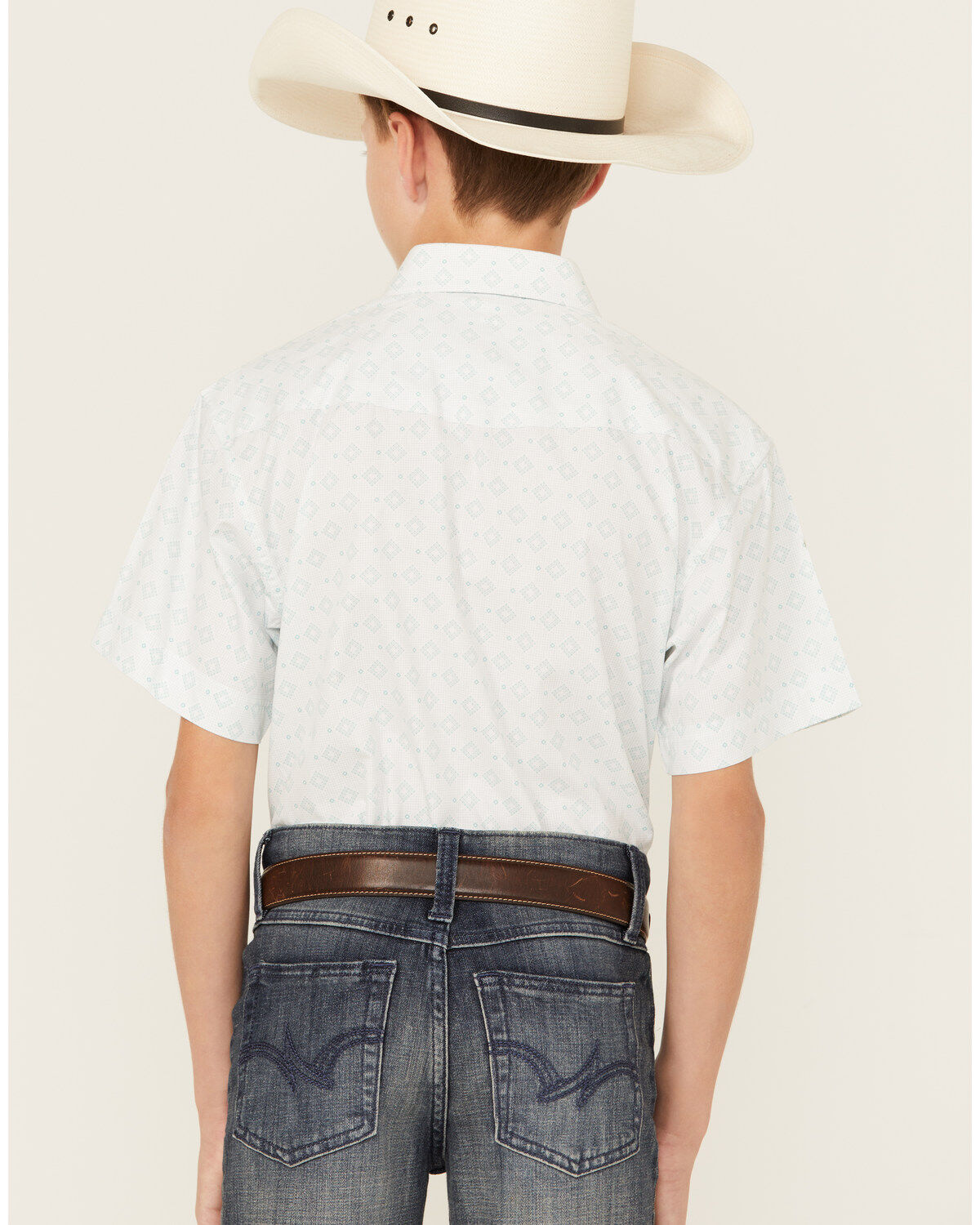 Panhandle Boys' Geo Print Short Sleeve Pearl Snap Western Shirt