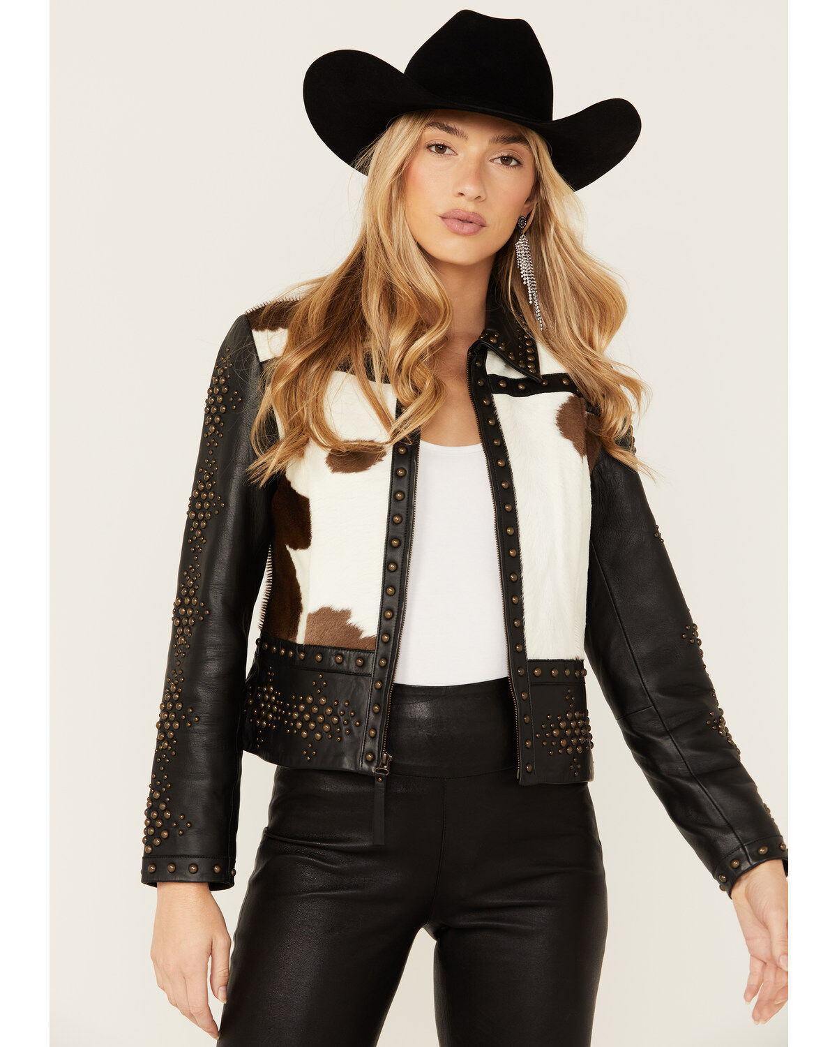 Wonderwest Women's Cowhide Studded Leather Jacket
