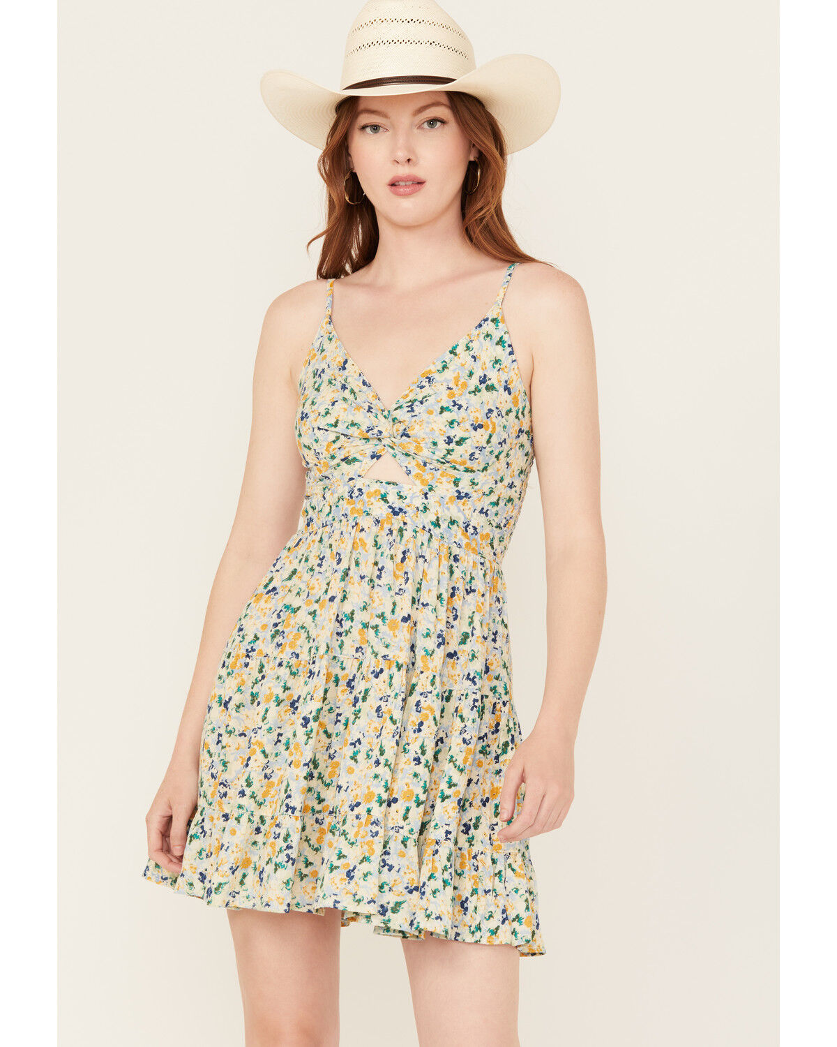 Angie Women's Floral Print Knot Front Mini Dress