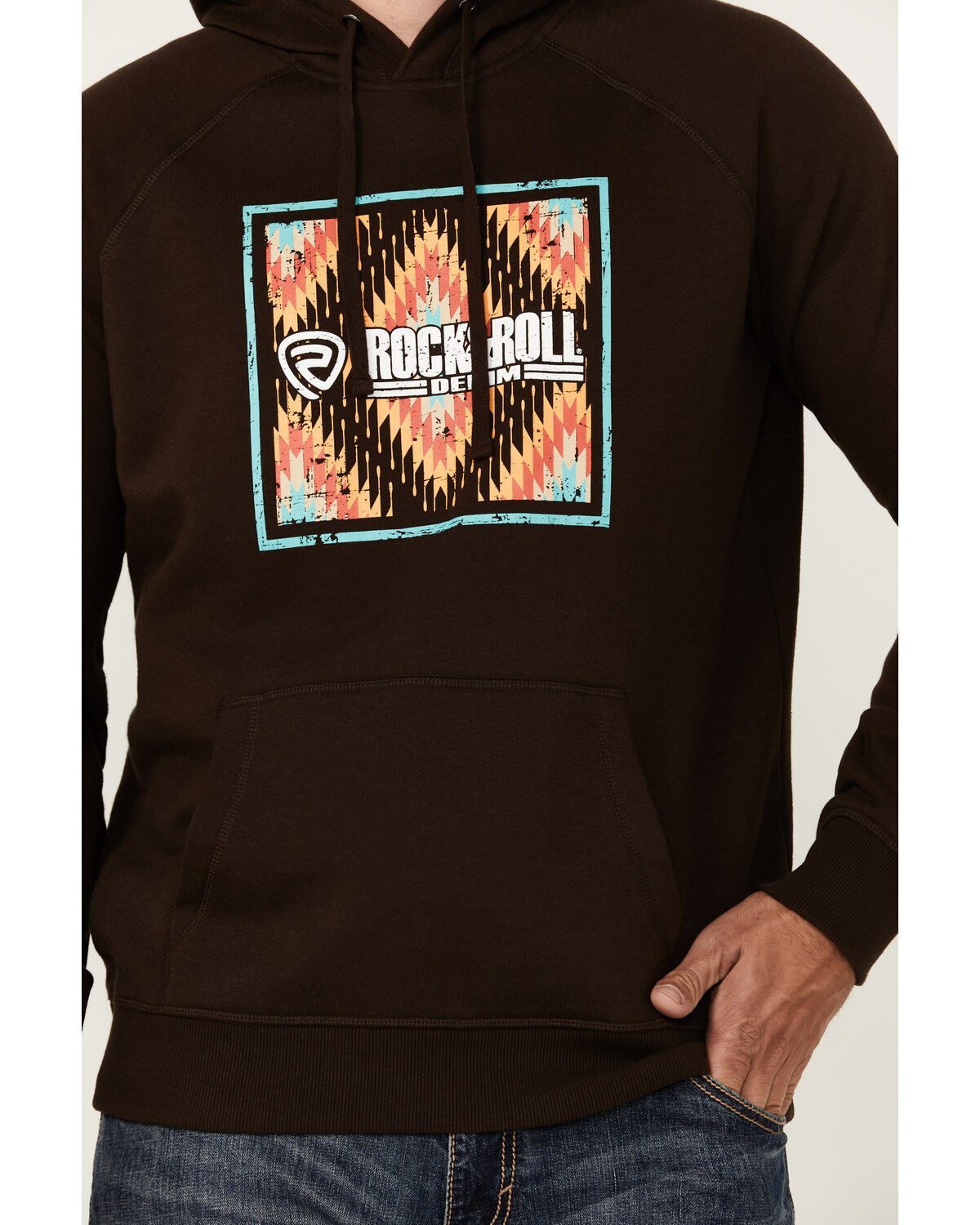 Rock & Roll Denim Men's Southwestern Print Logo Hooded Sweatshirt