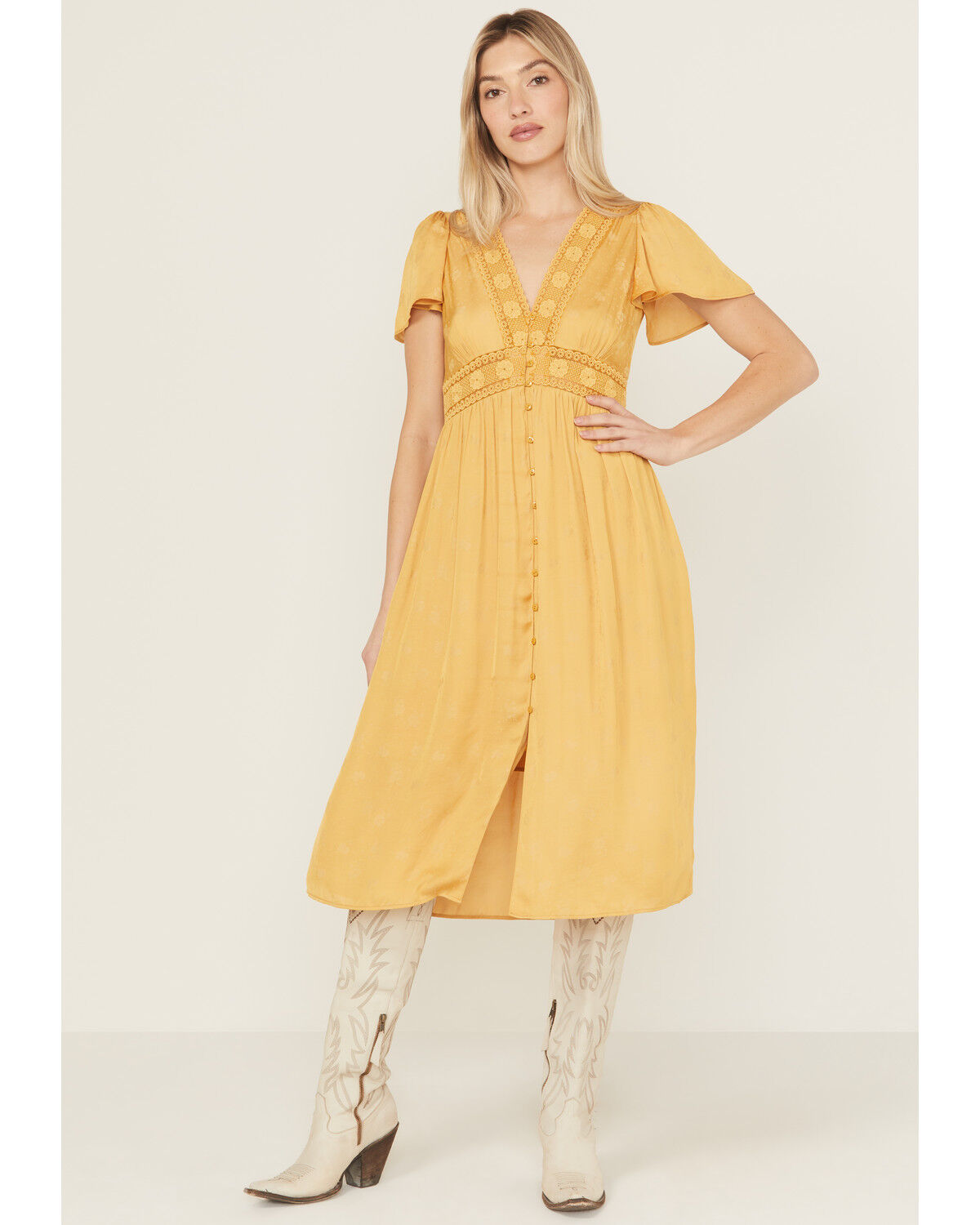 Beyond The Radar Women's Short Sleeve Floral Lace Midi Dress