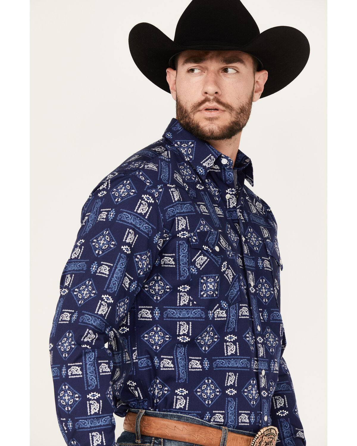 Rough Stock by Panhandle Men's Bandana Southwestern Long Sleeve Snap Western Shirt