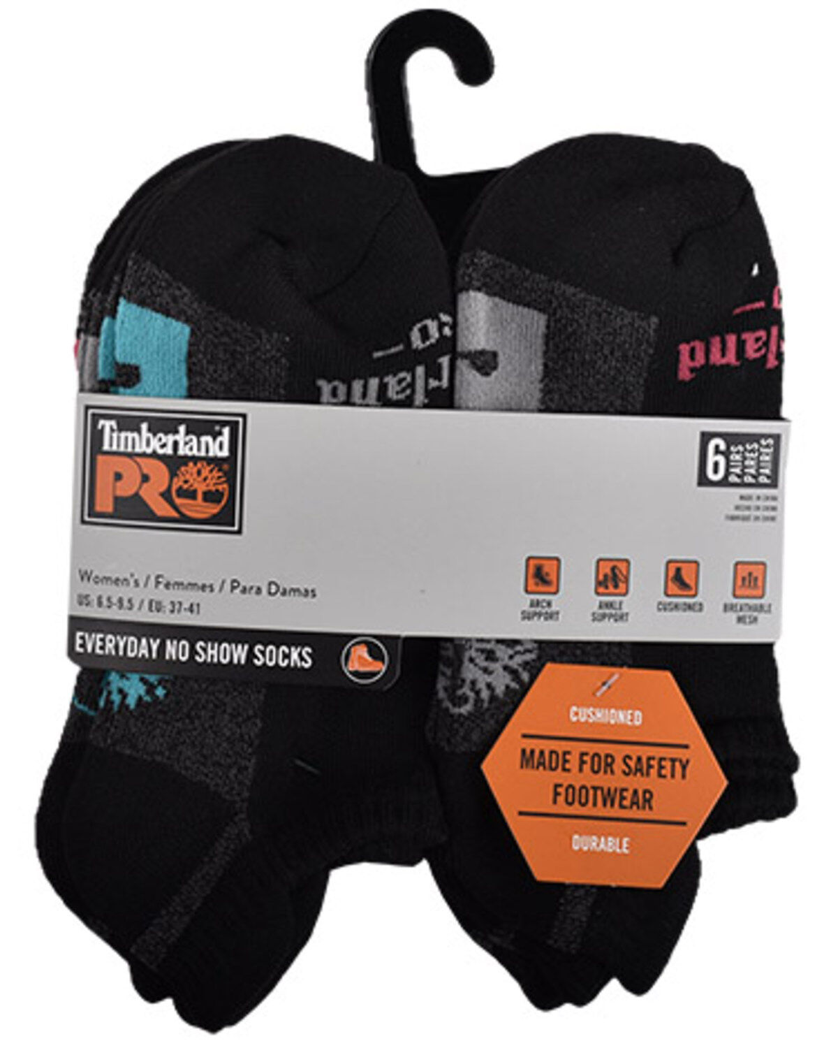 Timberland PRO Women's Contrast Logo No-Show Socks - 6 Piece