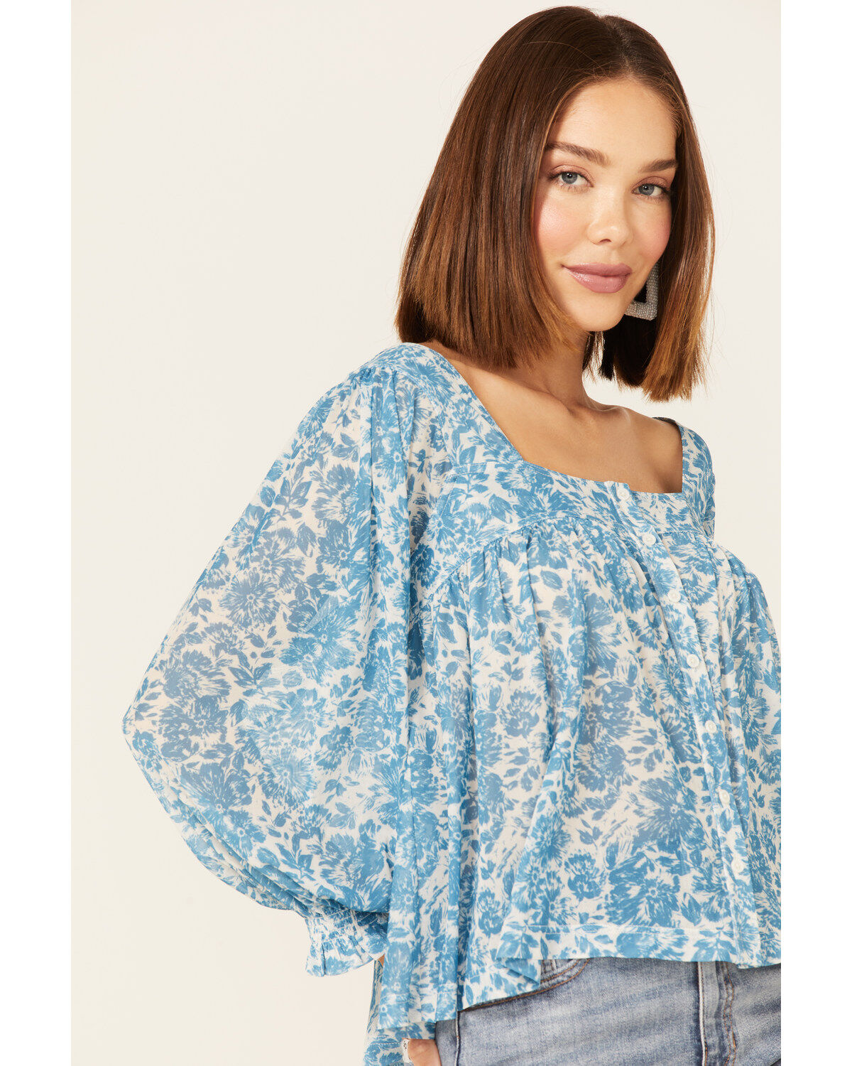 Beyond The Radar Women's Floral Print Long Sleeve Mesh Top