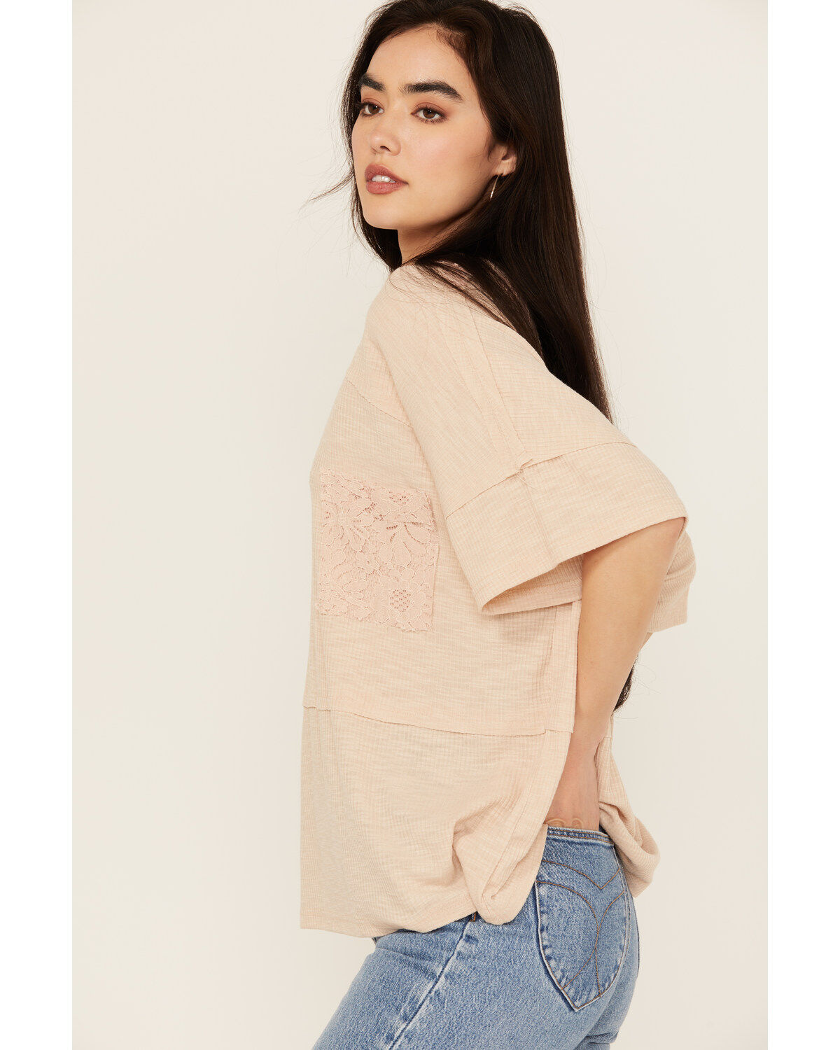 People of Leisure Women's Lace Short Sleeve Shirt