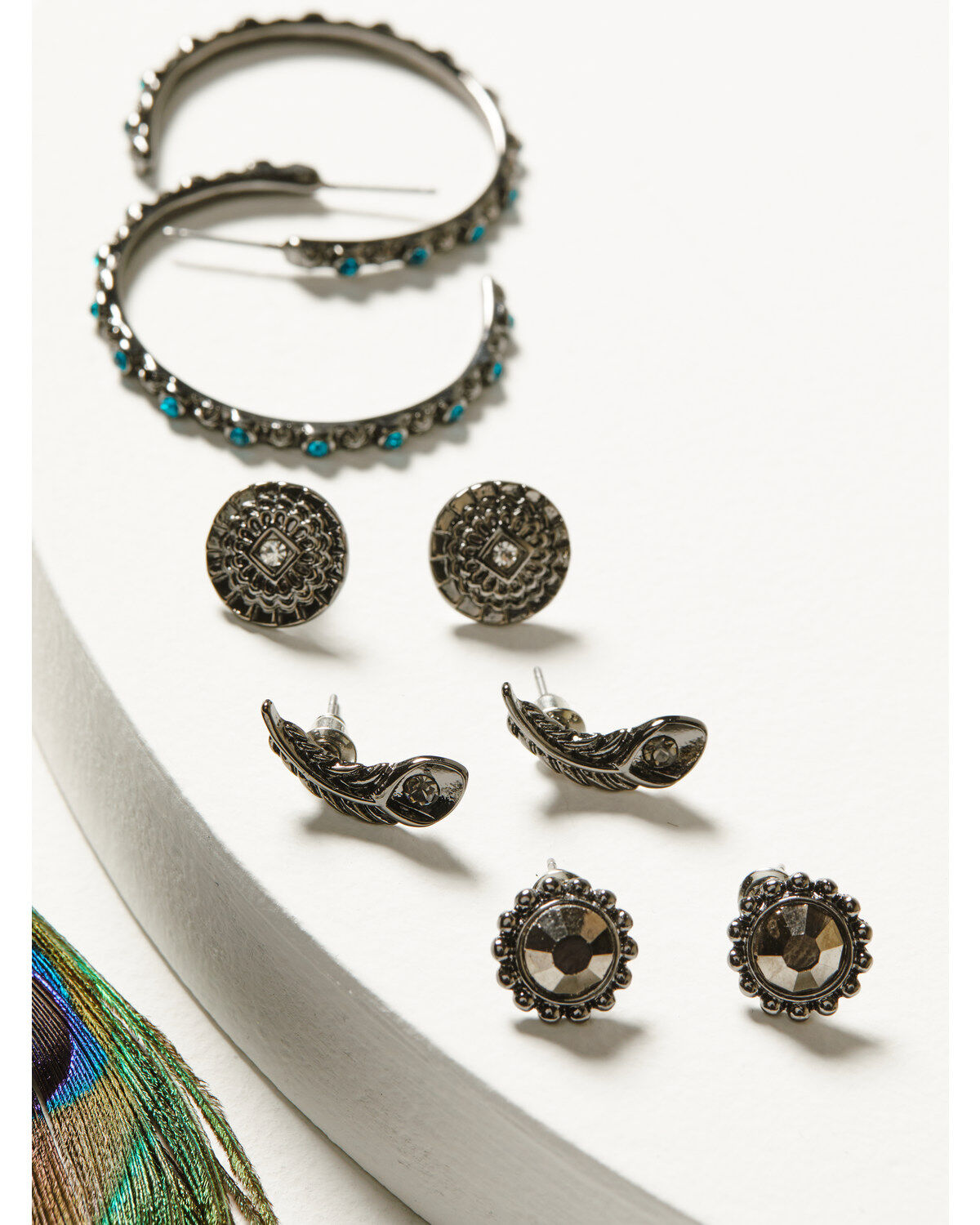 Shyanne Women's Enchanted Forest 6-Piece Peacock Feather Earrings Set
