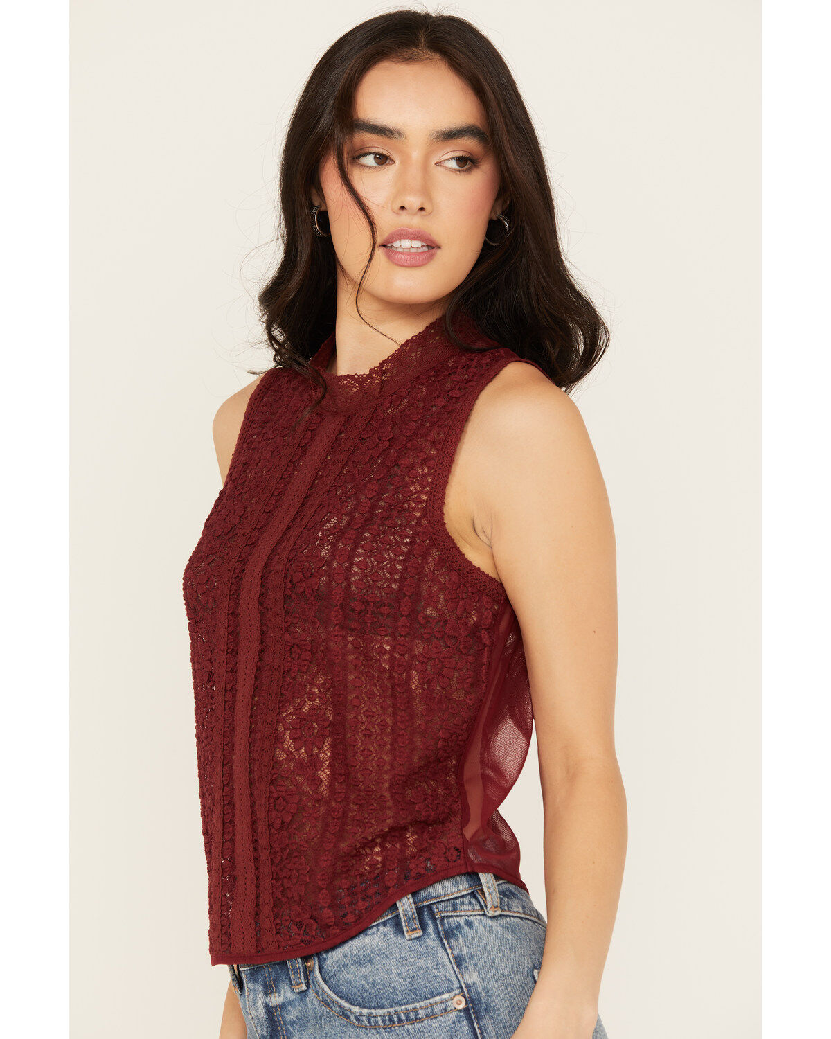 Beyond The Radar Women's Lace Mock Neck Tank