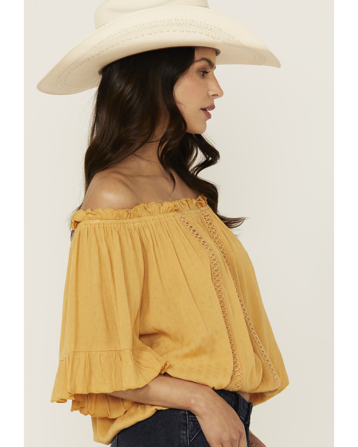 Band Of The Free Women's Solid Short Sleeve Off The Shoulder Blouse