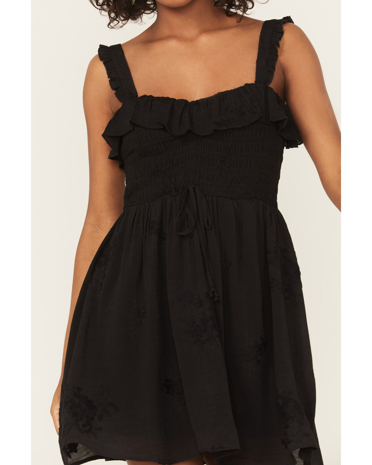 Wild Moss Women's Smocked Front Embroidered Mini Dress