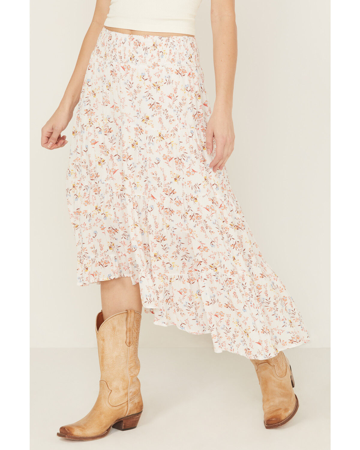 Wild Moss Women's Floral Print High-Low Midi Skirt